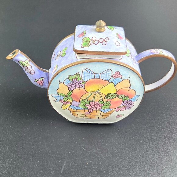 Miniature Enameled Teapot – Fruit Basket Design – 3.5" Tall - Picture 7 of 9